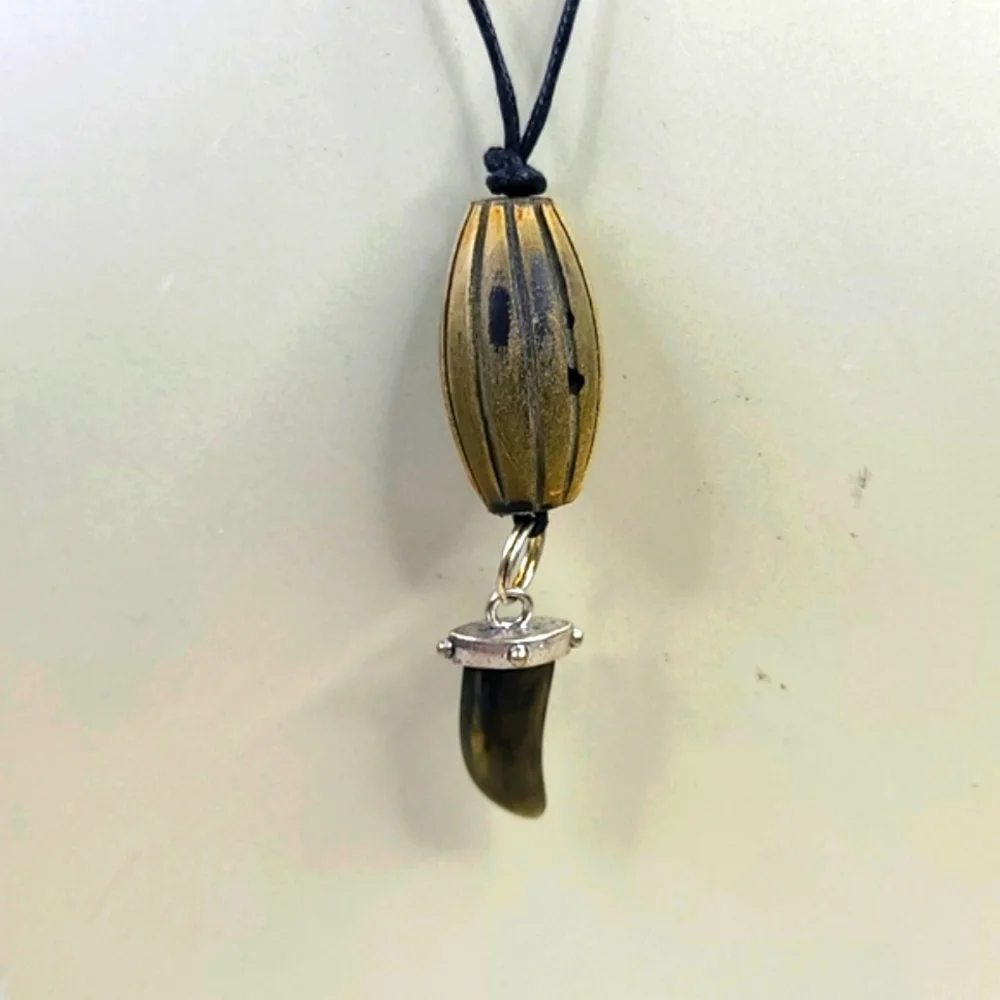 Necklace Pendant Wood Horn Black Tan Vegan Unisex Gift Handmade Surfer Travel - Picture 3 of 5